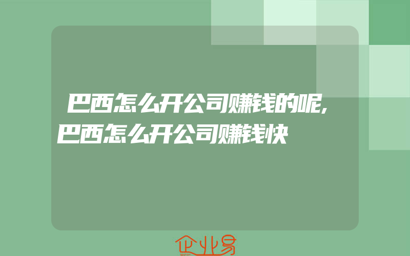 巴西怎么开公司赚钱的呢,巴西怎么开公司赚钱快