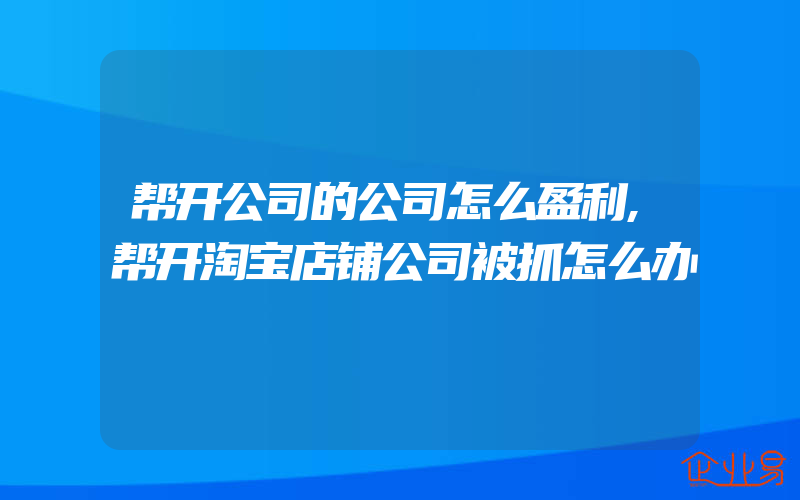 帮开公司的公司怎么盈利,帮开淘宝店铺公司被抓怎么办