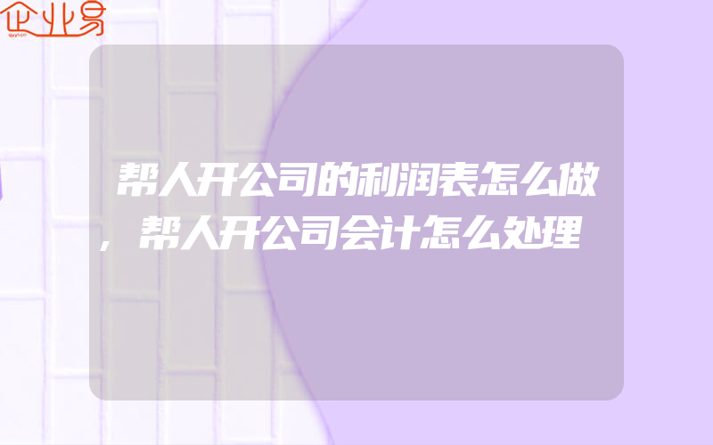 帮人开公司的利润表怎么做,帮人开公司会计怎么处理