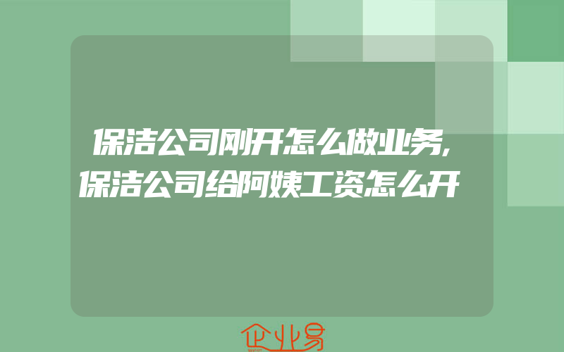 保洁公司刚开怎么做业务,保洁公司给阿姨工资怎么开