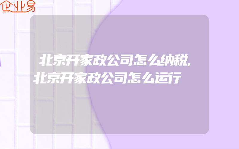 北京开家政公司怎么纳税,北京开家政公司怎么运行