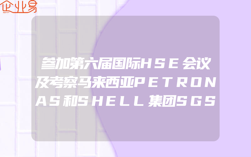 参加第六届国际HSE会议及考察马来西亚PETRONAS和SHELL集团SGS公司新加坡分部的报告主要活动与收获(健康安全环境体系认证)