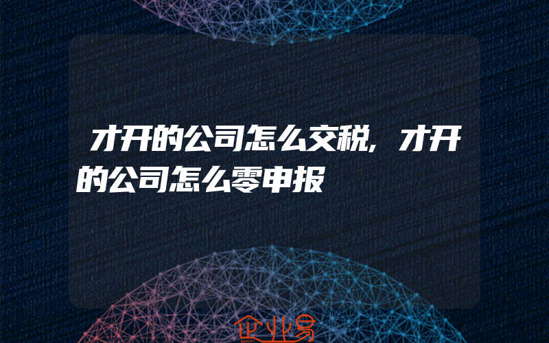 才开的公司怎么交税,才开的公司怎么零申报