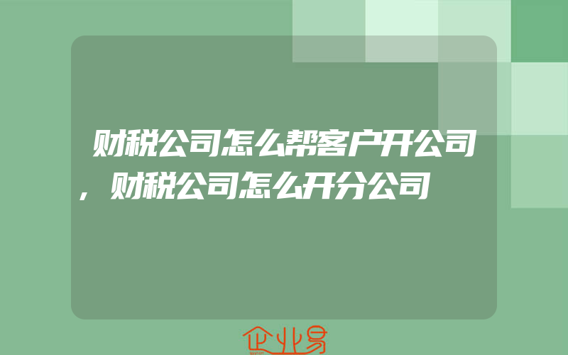 财税公司怎么帮客户开公司,财税公司怎么开分公司