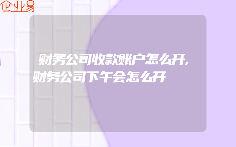 财务公司收款账户怎么开,财务公司下午会怎么开