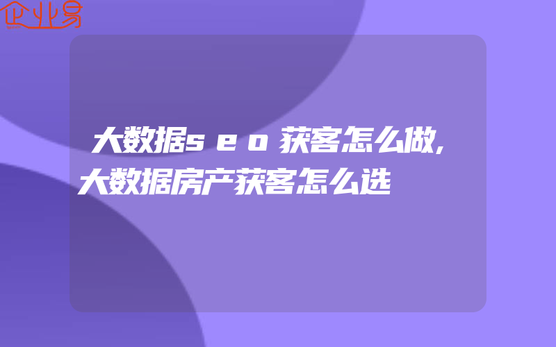 大数据seo获客怎么做,大数据房产获客怎么选