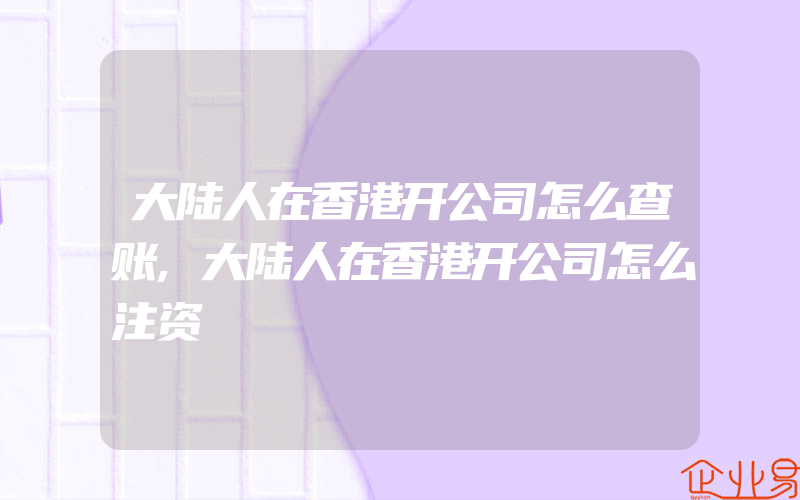 大陆人在香港开公司怎么查账,大陆人在香港开公司怎么注资