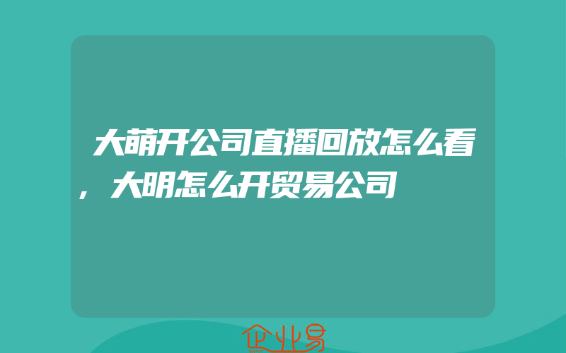 大萌开公司直播回放怎么看,大明怎么开贸易公司