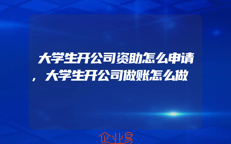 大学生开公司资助怎么申请,大学生开公司做账怎么做