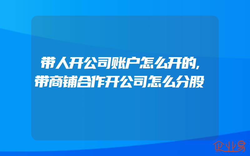 带人开公司账户怎么开的,带商铺合作开公司怎么分股