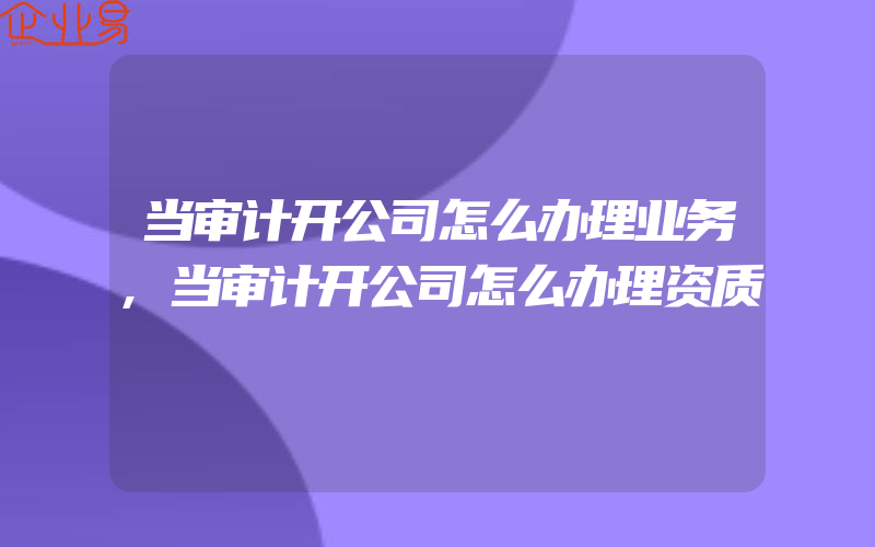 当审计开公司怎么办理业务,当审计开公司怎么办理资质