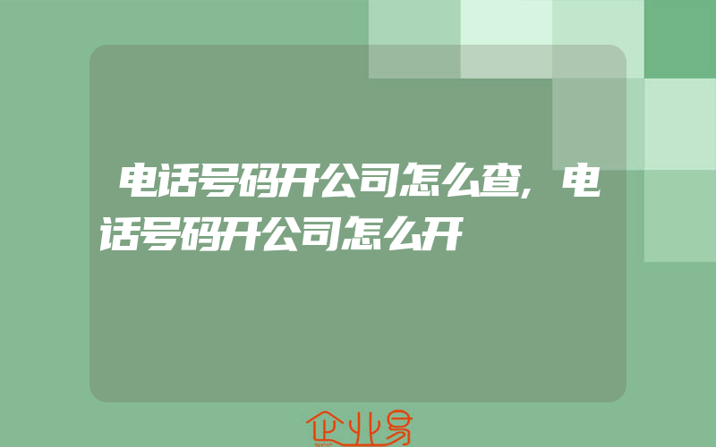 电话号码开公司怎么查,电话号码开公司怎么开