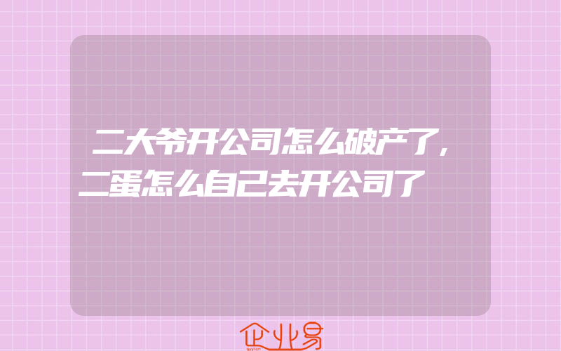 二大爷开公司怎么破产了,二蛋怎么自己去开公司了