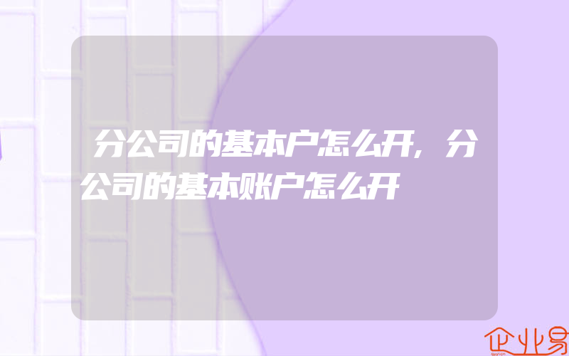 分公司的基本户怎么开,分公司的基本账户怎么开