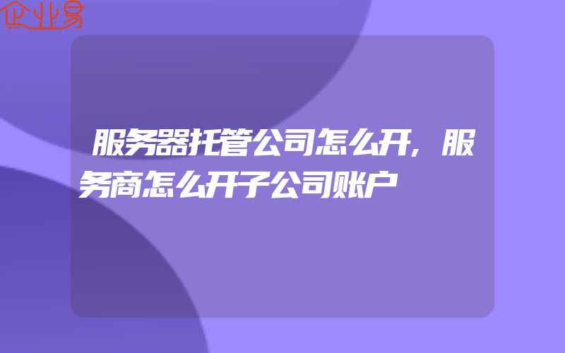 服务器托管公司怎么开,服务商怎么开子公司账户