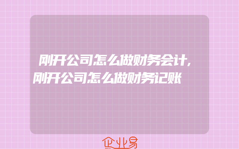 刚开公司怎么做财务会计,刚开公司怎么做财务记账