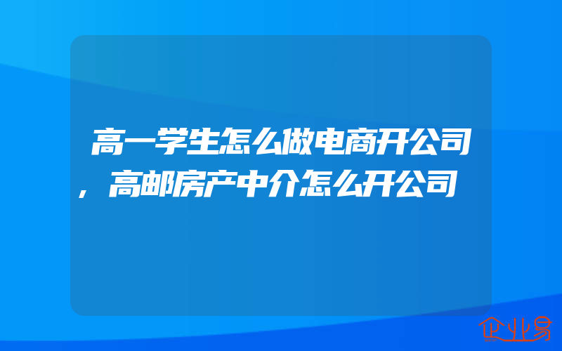 高一学生怎么做电商开公司,高邮房产中介怎么开公司