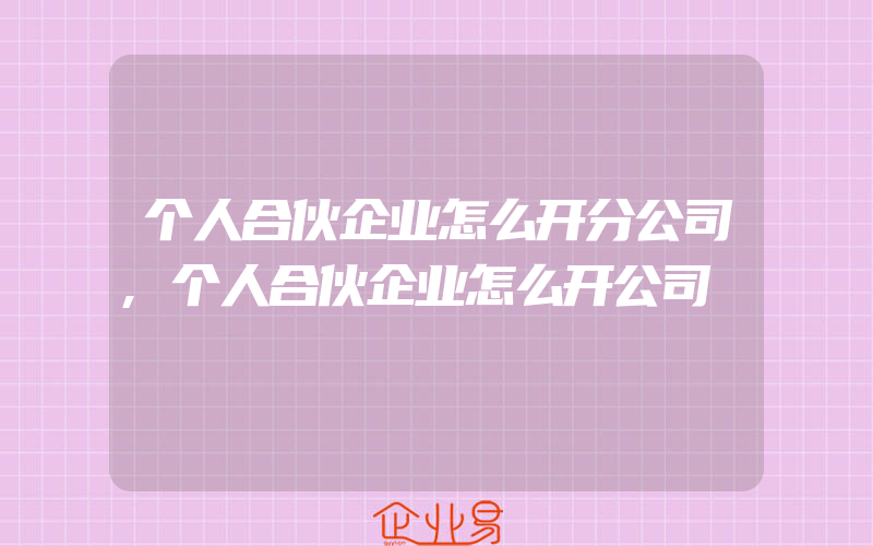 个人合伙企业怎么开分公司,个人合伙企业怎么开公司