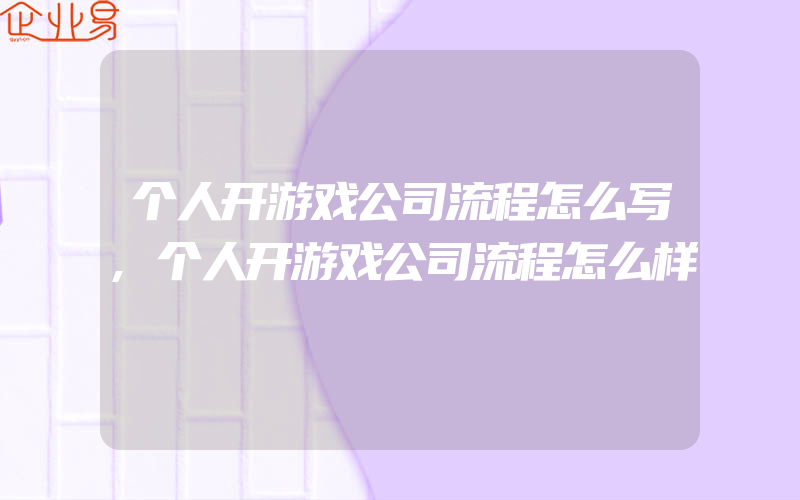 个人开游戏公司流程怎么写,个人开游戏公司流程怎么样