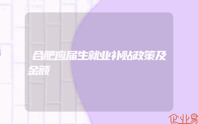 合肥应届生就业补贴政策及金额