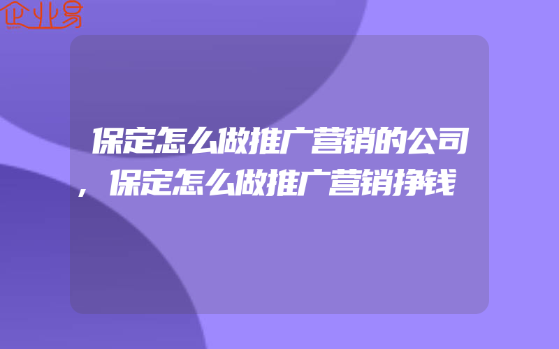 保定怎么做推广营销的公司,保定怎么做推广营销挣钱