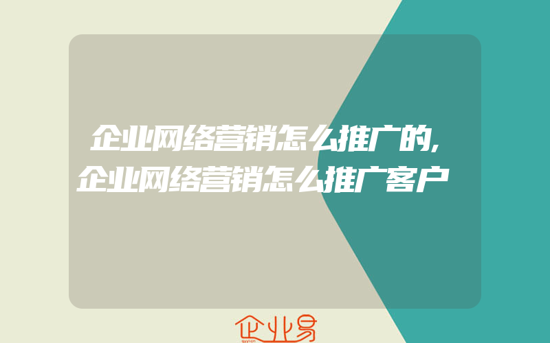 企业网络营销怎么推广的,企业网络营销怎么推广客户