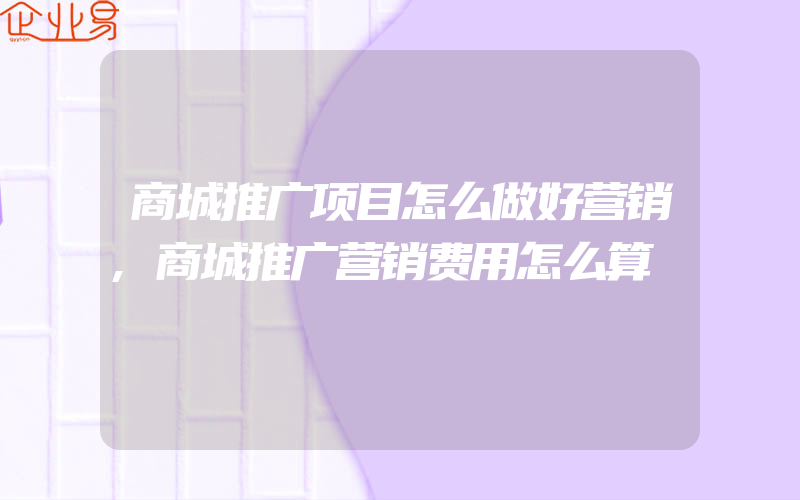 商城推广项目怎么做好营销,商城推广营销费用怎么算