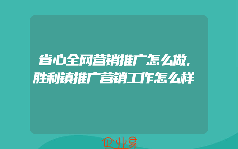 省心全网营销推广怎么做,胜利镇推广营销工作怎么样