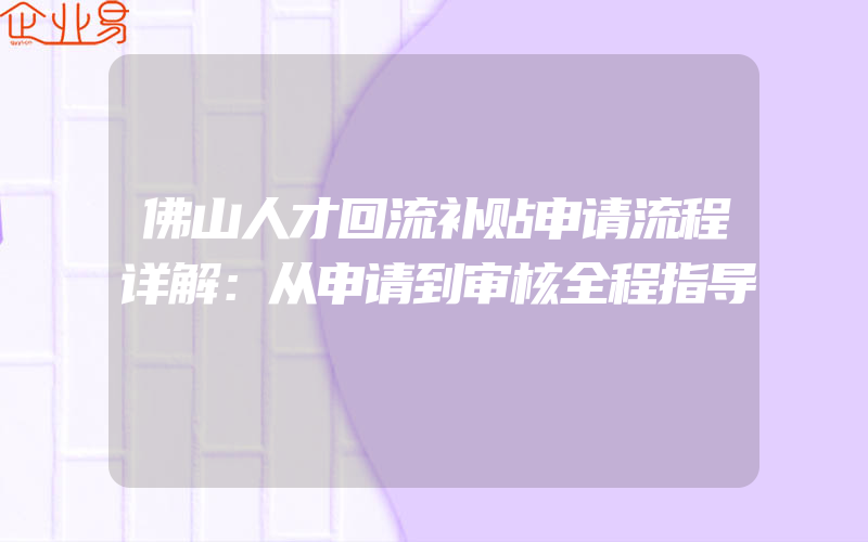 佛山人才回流补贴申请流程详解：从申请到审核全程指导