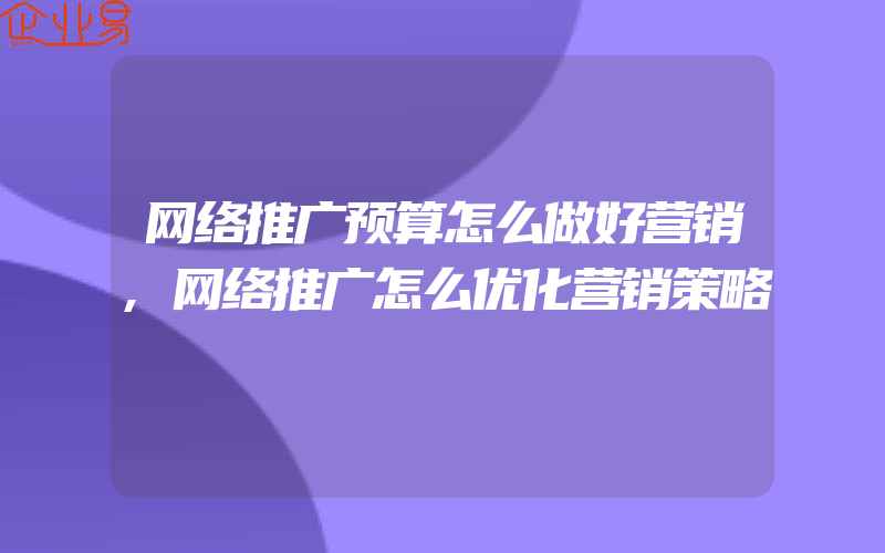 网络推广预算怎么做好营销,网络推广怎么优化营销策略