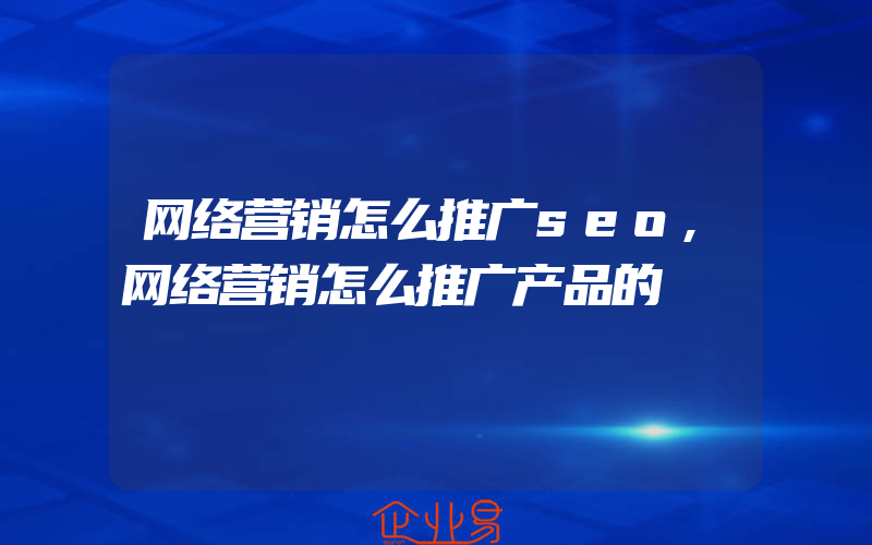 网络营销怎么推广seo,网络营销怎么推广产品的