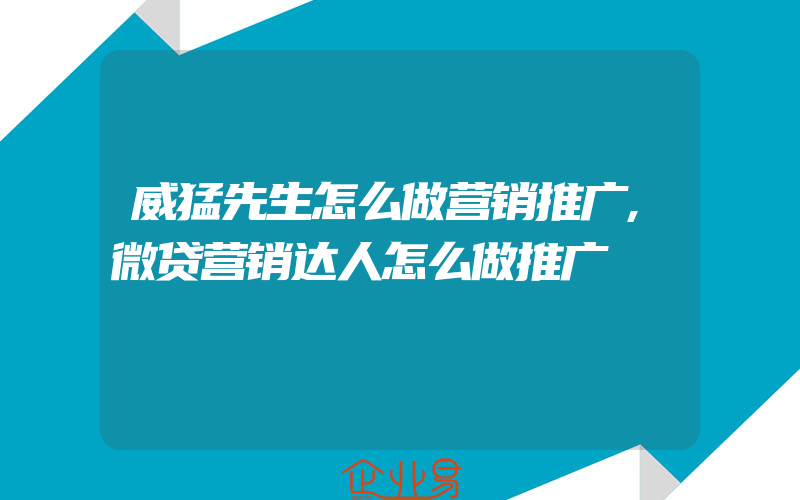 威猛先生怎么做营销推广,微贷营销达人怎么做推广