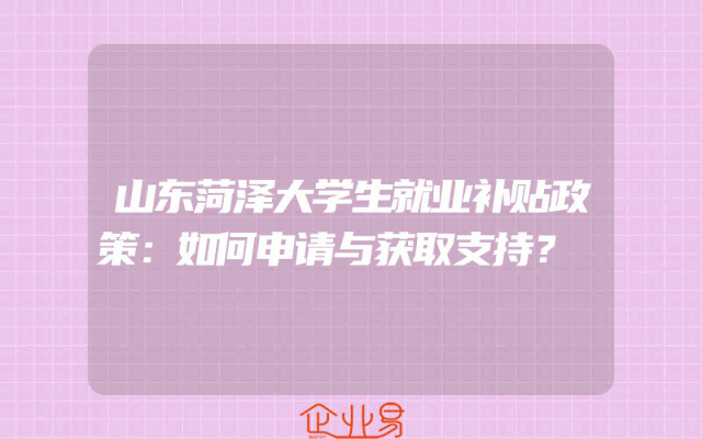 山东菏泽大学生就业补贴政策：如何申请与获取支持？