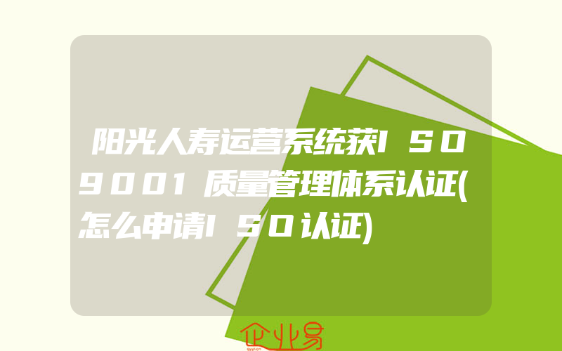 阳光人寿运营系统获ISO9001质量管理体系认证(怎么申请ISO认证)