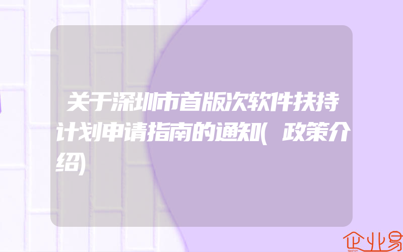 关于深圳市首版次软件扶持计划申请指南的通知(政策介绍)