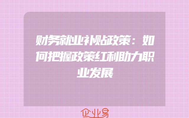 财务就业补贴政策：如何把握政策红利助力职业发展
