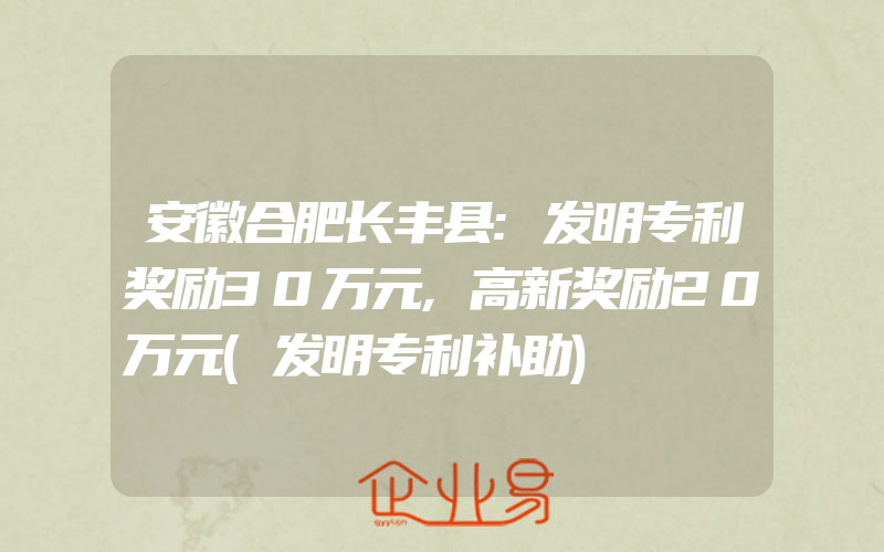 安徽合肥长丰县:发明专利奖励30万元,高新奖励20万元(发明专利补助)