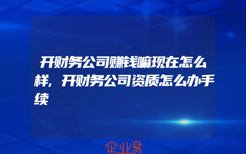 开财务公司赚钱嘛现在怎么样,开财务公司资质怎么办手续