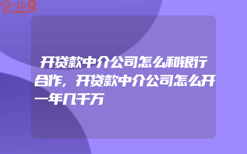 开贷款中介公司怎么和银行合作,开贷款中介公司怎么开一年几千万