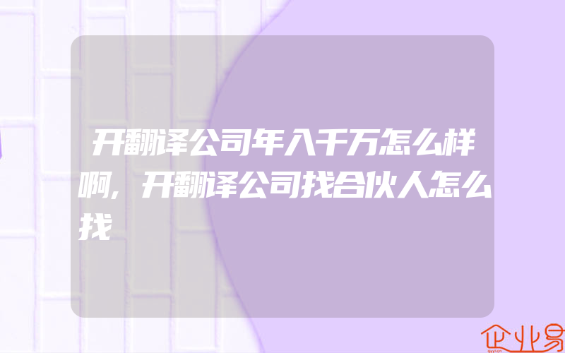 开翻译公司年入千万怎么样啊,开翻译公司找合伙人怎么找