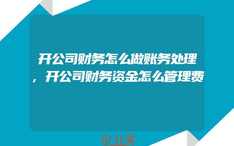 开公司财务怎么做账务处理,开公司财务资金怎么管理费