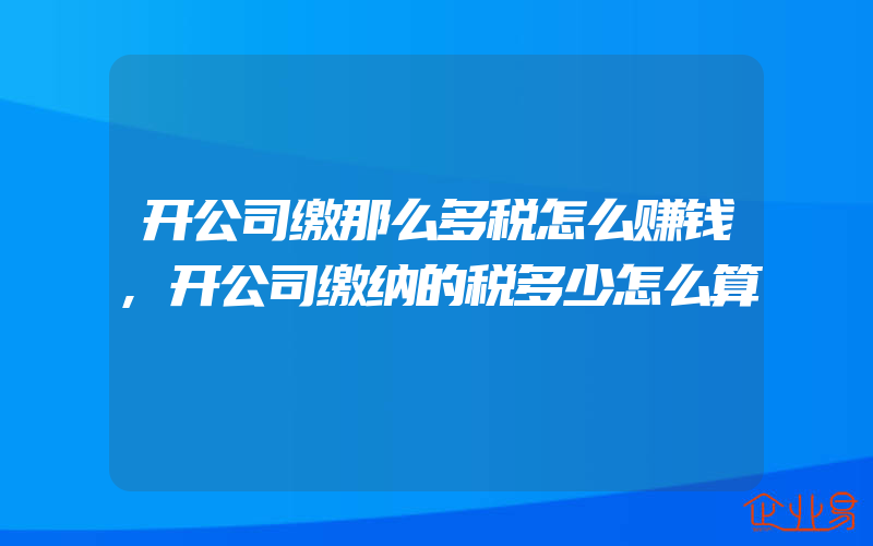 开公司缴那么多税怎么赚钱,开公司缴纳的税多少怎么算