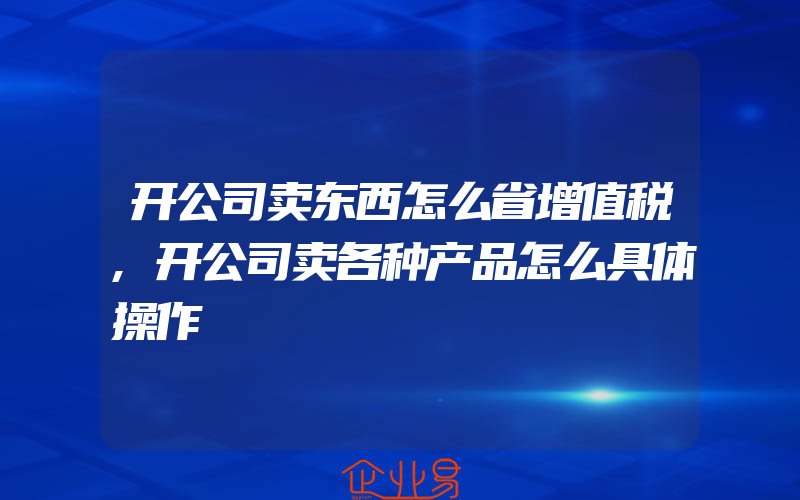 开公司卖东西怎么省增值税,开公司卖各种产品怎么具体操作