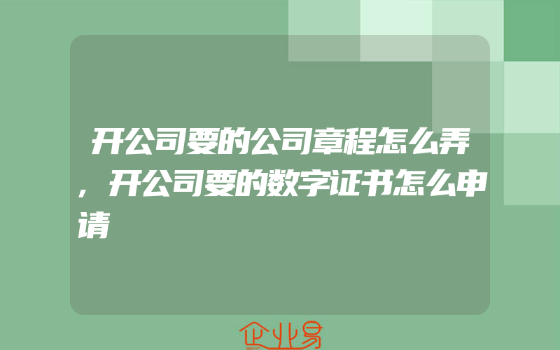 开公司要的公司章程怎么弄,开公司要的数字证书怎么申请