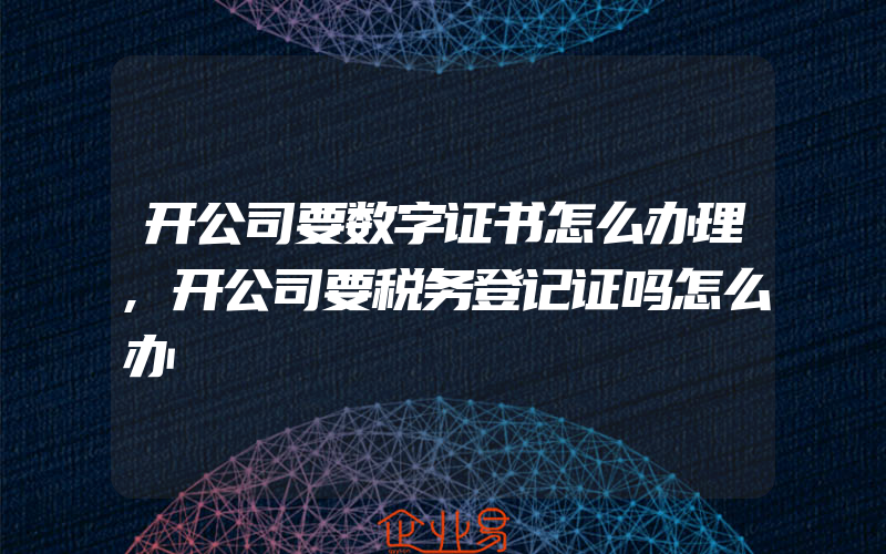 开公司要数字证书怎么办理,开公司要税务登记证吗怎么办