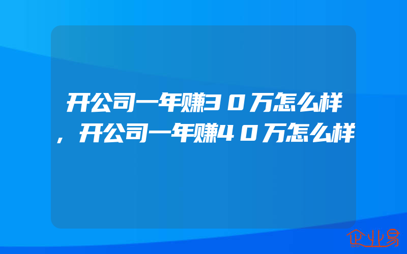 开公司一年赚30万怎么样,开公司一年赚40万怎么样