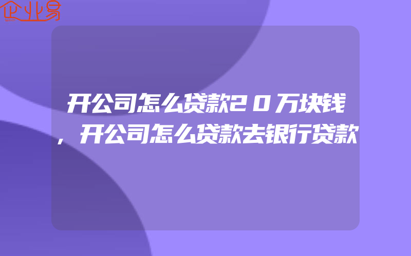 开公司怎么贷款20万块钱,开公司怎么贷款去银行贷款