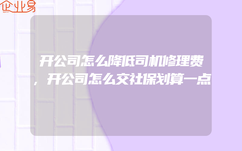 开公司怎么降低司机修理费,开公司怎么交社保划算一点