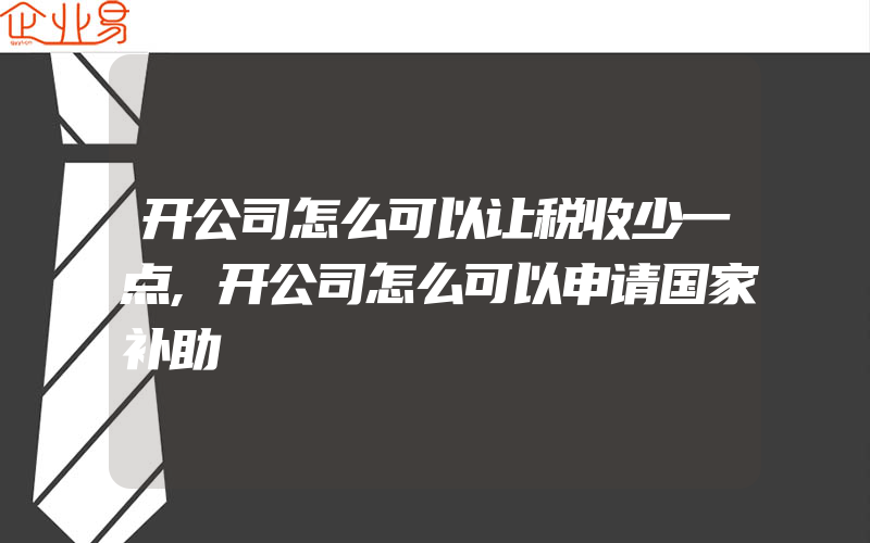 开公司怎么可以让税收少一点,开公司怎么可以申请国家补助