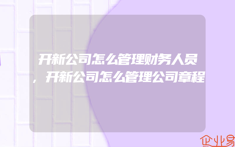 开新公司怎么管理财务人员,开新公司怎么管理公司章程